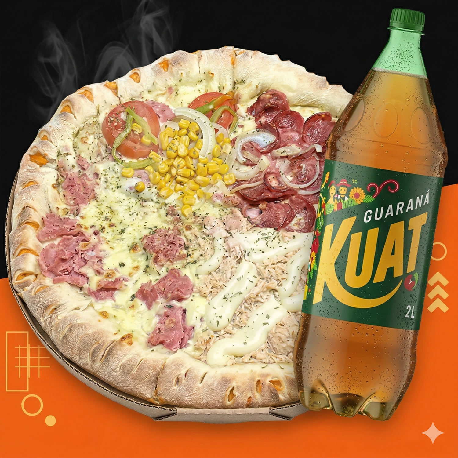Pizza Gigante 4 Sabores + Kuat 2L